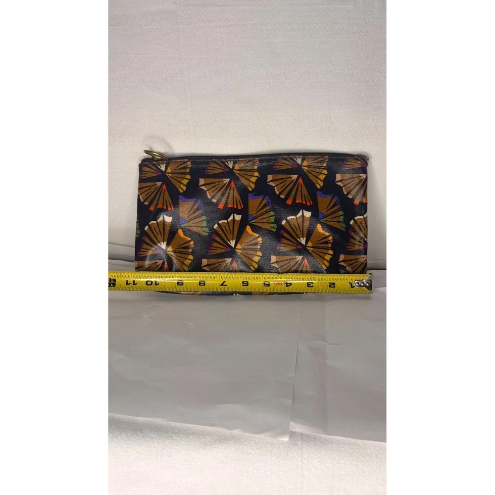 Fossil Pencil Shaving Print Coated Canvas Zipper Pouch Navy Blue Cosmetic Bag